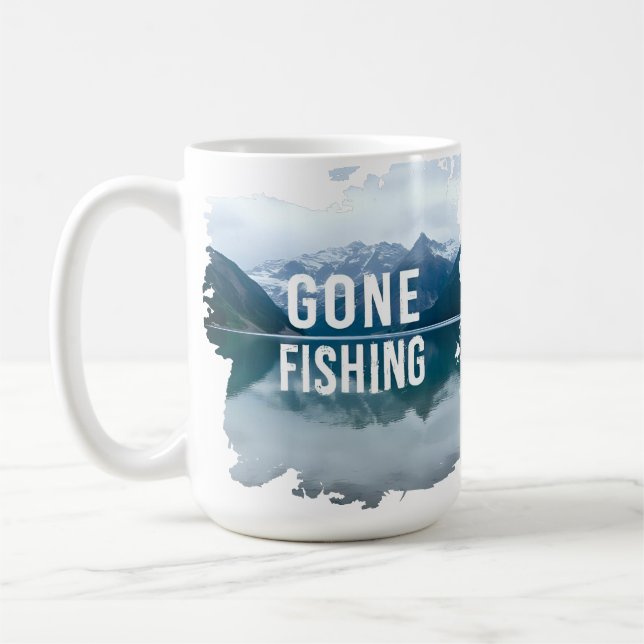 Snowy Mountain Lake Gone Fischen Kaffeetasse (Links)