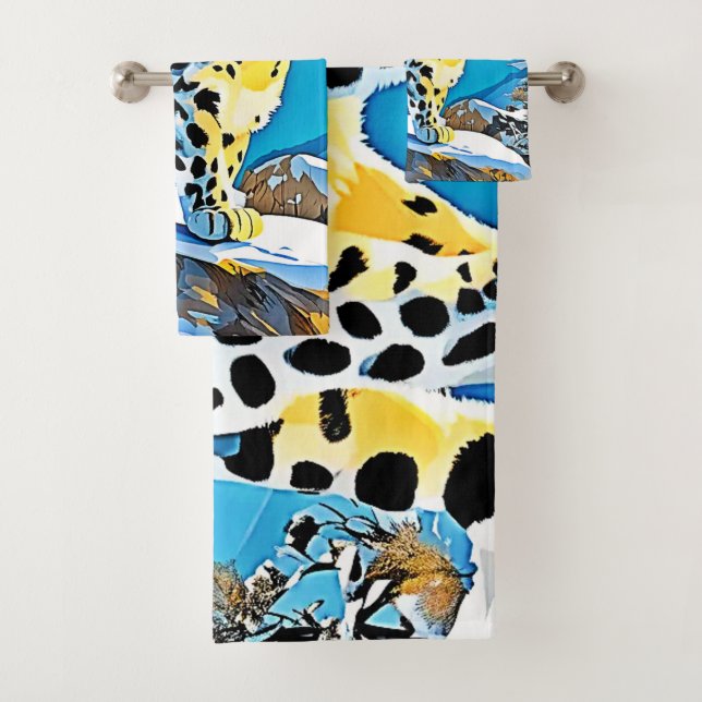 Snowy Mountain Leopard Stance Design Badhandtuch Set (Insitu)