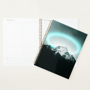 Snowy mountain mysterious blue neon light