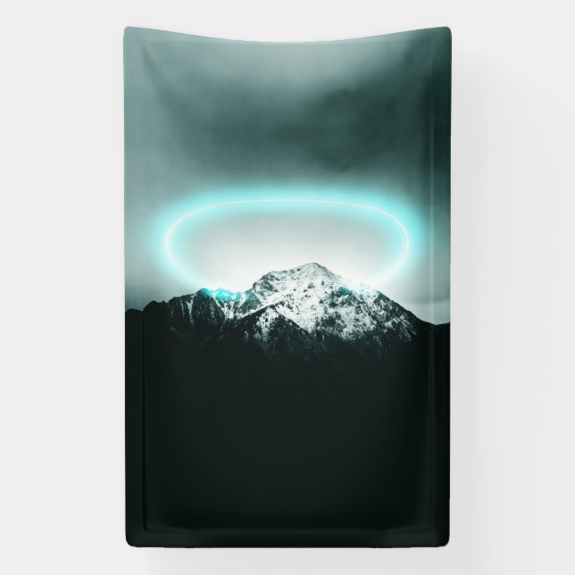 Snowy mountain mysterious blue neon light banner (Vertikal)