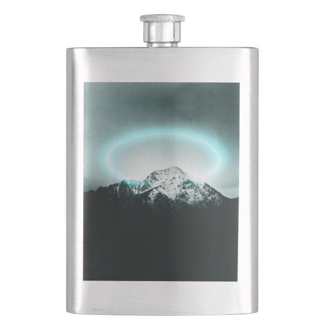 Snowy mountain mysterious blue neon light flachmann (Vorderseite)