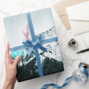 Snowy mountain mysterious blue neon light geschenkpapier
