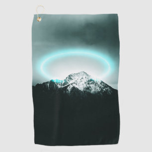 Snowy mountain mysterious blue neon light golfhandtuch