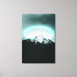 Snowy mountain mysterious blue neon light leinwanddruck