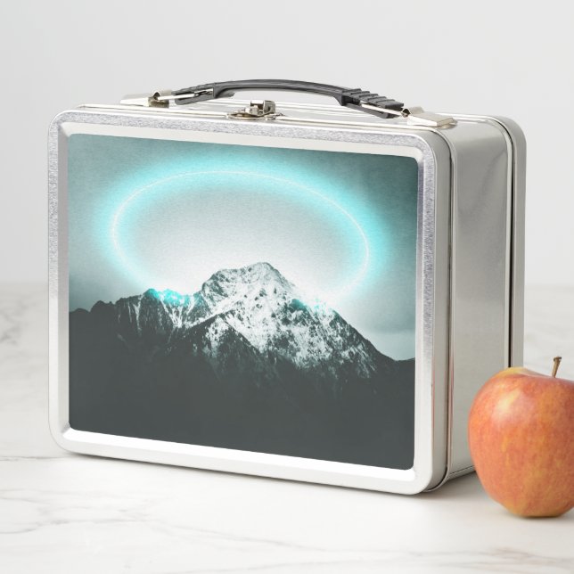 Snowy mountain mysterious blue neon light metall brotdose (Beispiel)