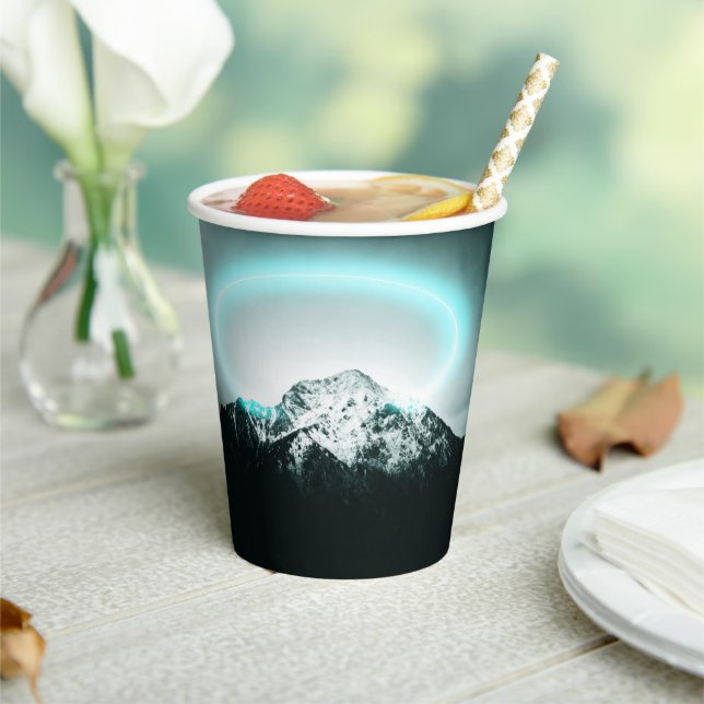 Snowy mountain mysterious blue neon light pappbecher (In Situ)