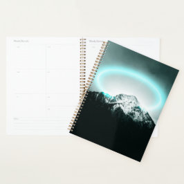 Snowy mountain mysterious blue neon light planer