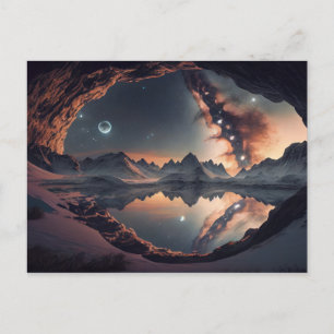 Snowy Mountain Peak Starry Galaxy Postkarte