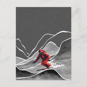 Snowy Mountain Skifahren Postkarte