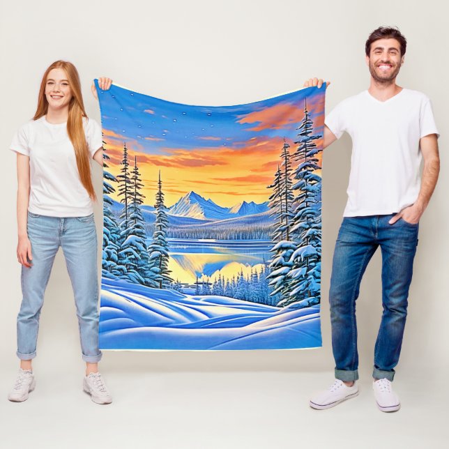Snowy Mountain Sunset Glow Fleecedecke (Beispiel)