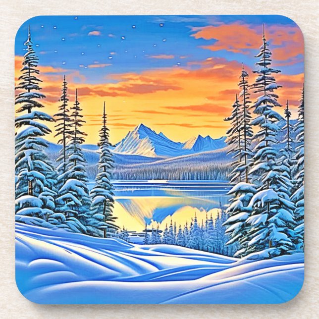 Snowy Mountain Sunset Glow Getränkeuntersetzer (Vorderseite)