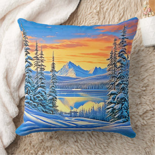 Snowy Mountain Sunset Glow Kissen