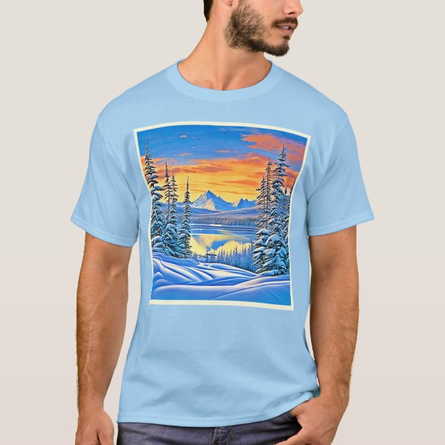 Snowy Mountain Sunset Glow T-Shirt (Vorderseite)