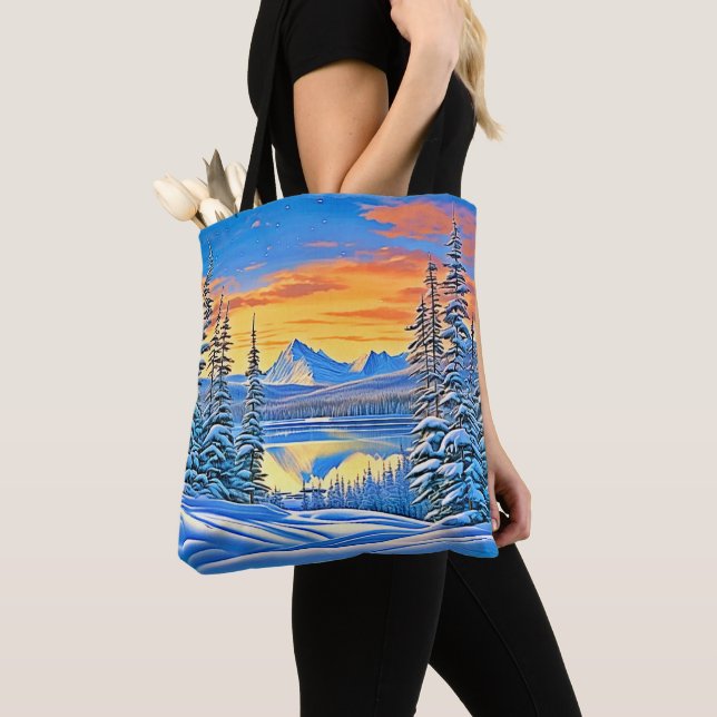 Snowy Mountain Sunset Glow Tasche (Von Nahem)
