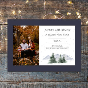 Snowy Mountain Top Blue Foto Holiday Card Feiertagskarte