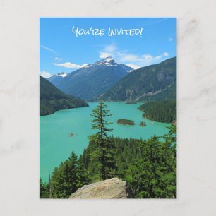 Snowy Mountain Turquoise Lake in Washington Einladungspostkarte