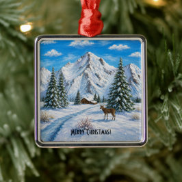 Snowy Mountain Valley Premium Square Ornament Aus Metall