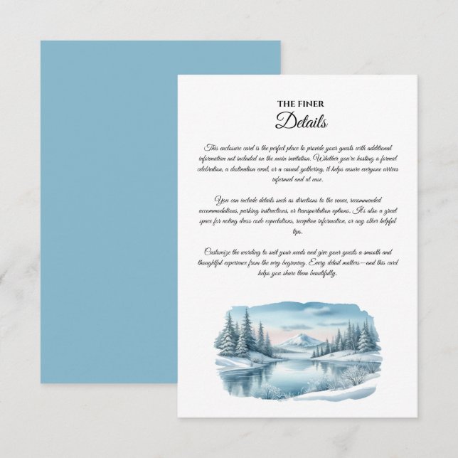 Snowy Mountain Winter Lake Wedding Card Begleitkarte (Vorne/Hinten)