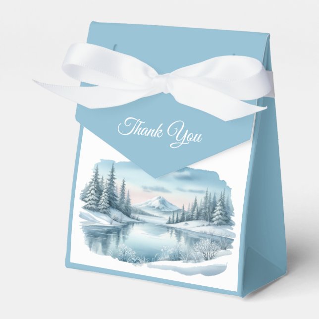 Snowy Mountain Winter Lake Wedding Geschenkschachtel (Vorderseite)