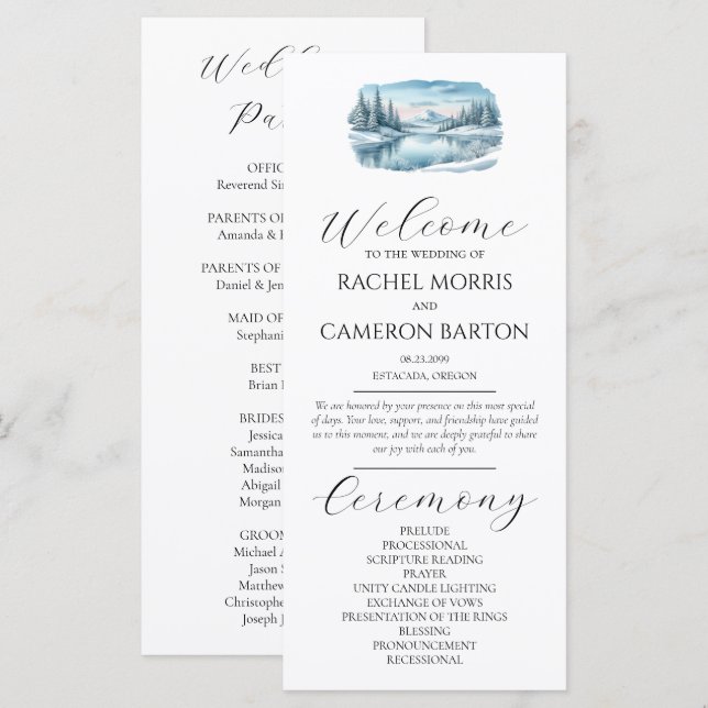 Snowy Mountain Winter Lake Wedding Programm (Vorne/Hinten)
