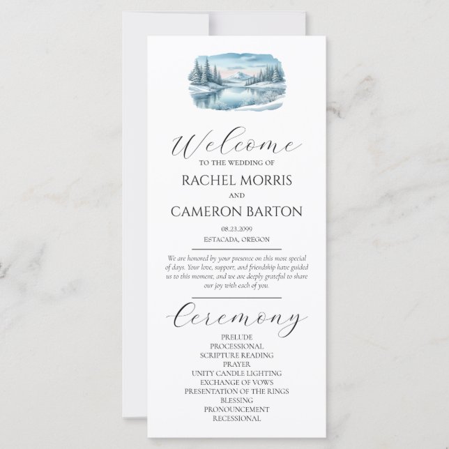 Snowy Mountain Winter Lake Wedding Programm (Vorderseite)