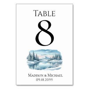 Snowy Mountain Winter Lake Wedding Tischnummer