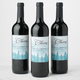 Snowy Mountains Winter Wedding Cheers Weinetikett
