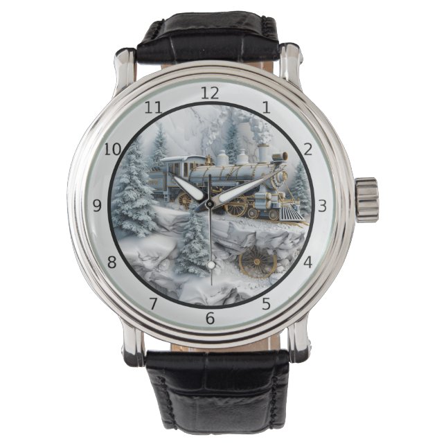 Snowy mountains with steam train AI art Armbanduhr (Vorderseite)