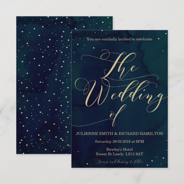 Snowy Night Elegante Winter Hochzeit Einladung (Vorne/Hinten)