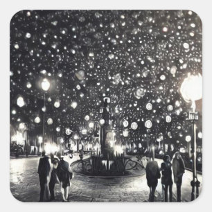 Snowy Night Quadratischer Aufkleber