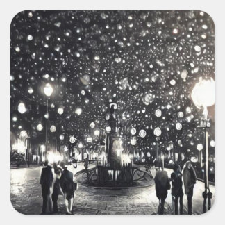 Snowy Night Quadratischer Aufkleber