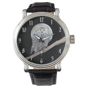 Snowy Owl and Moon Painting - Original Bird Art Armbanduhr