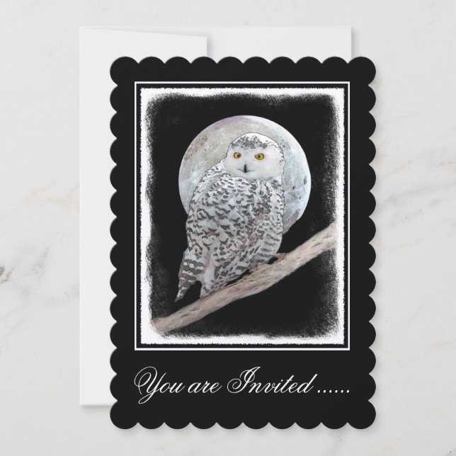 Snowy Owl and Moon Painting - Original Bird Art Einladung (Vorderseite)