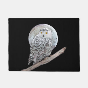 Snowy Owl and Moon Painting - Original Bird Art Fußmatte