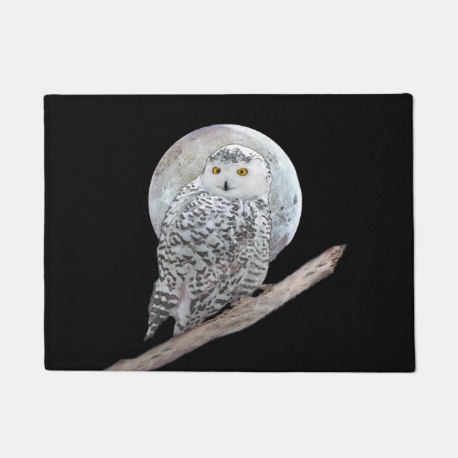 Snowy Owl and Moon Painting - Original Bird Art Fußmatte (Vorderseite)
