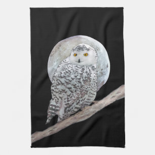 Snowy Owl and Moon Painting - Original Bird Art Geschirrtuch