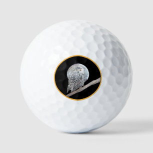 Snowy Owl and Moon Painting - Original Bird Art Golfball