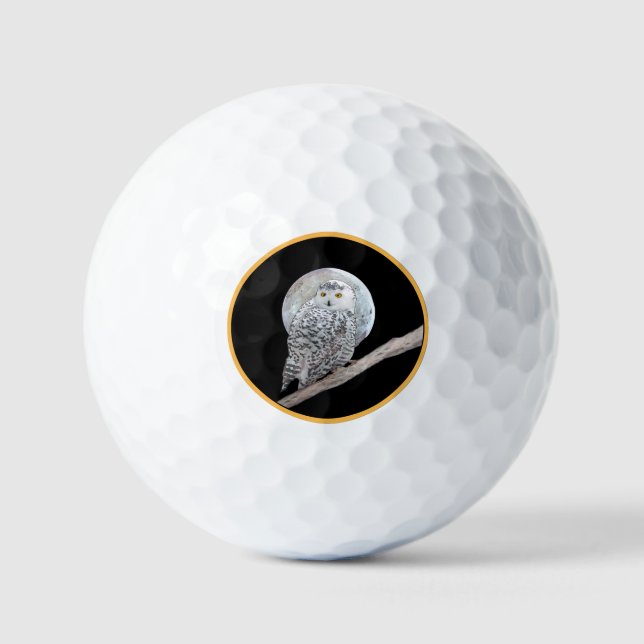 Snowy Owl and Moon Painting - Original Bird Art Golfball (Vorderseite)