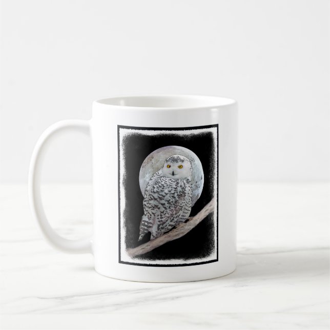Snowy Owl and Moon Painting - Original Bird Art Kaffeetasse (Links)