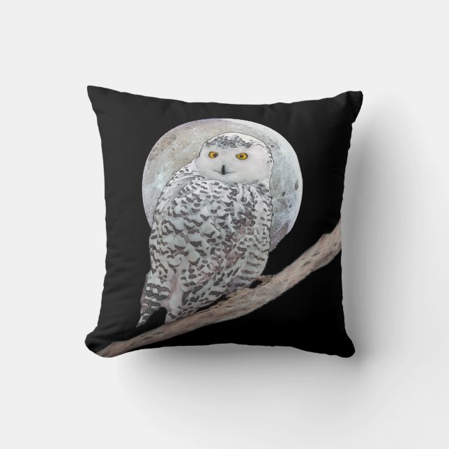 Snowy Owl and Moon Painting - Original Bird Art Kissen (Vorderseite)