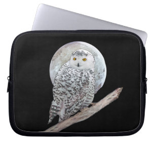 Snowy Owl and Moon Painting - Original Bird Art Laptopschutzhülle