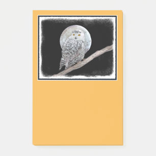 Snowy Owl and Moon Painting - Original Bird Art Post-it Klebezettel