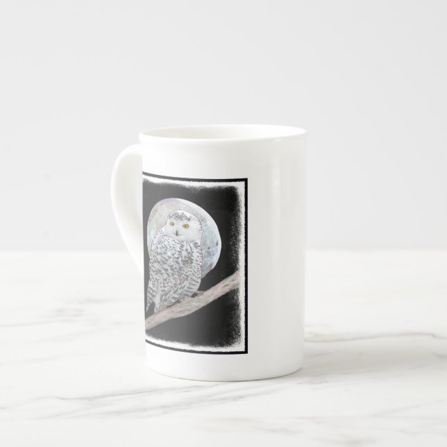 Snowy Owl and Moon Painting - Original Bird Art Prozellantasse (Vorderseite Links)
