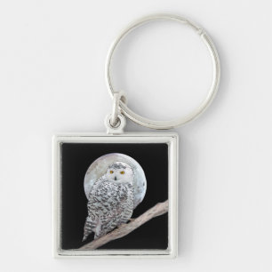Snowy Owl and Moon Painting - Original Bird Art Schlüsselanhänger