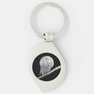 Snowy Owl and Moon Painting - Original Bird Art Schlüsselanhänger