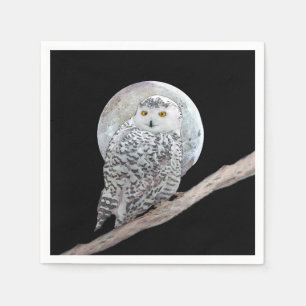 Snowy Owl and Moon Painting - Original Bird Art Serviette