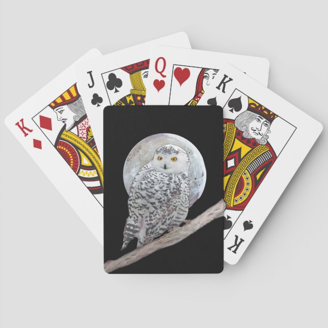 Snowy Owl and Moon Painting - Original Bird Art Spielkarten (Rückseite)