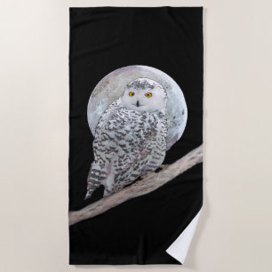 Snowy Owl and Moon Painting - Original Bird Art Strandtuch