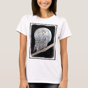 Snowy Owl and Moon Painting - Original Bird Art T-Shirt