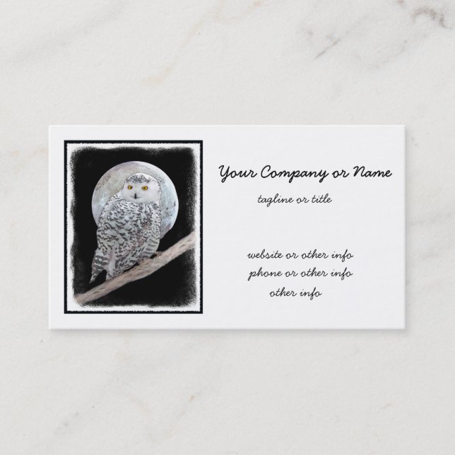 Snowy Owl and Moon Painting - Original Bird Art Visitenkarte (Vorderseite)